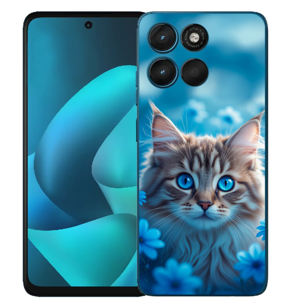 Gélové puzdro mmCase pre Motorola Moto G57 Power – mačiatko medzi modrými kvetmi