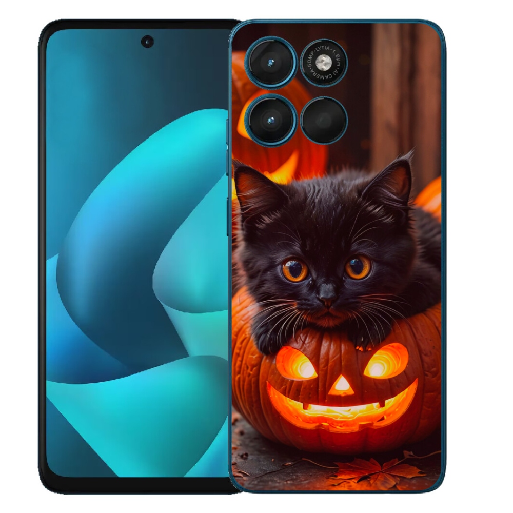 Gélový obal mmCase pre Motorola Moto G57 Power – mačiatko a tekvica