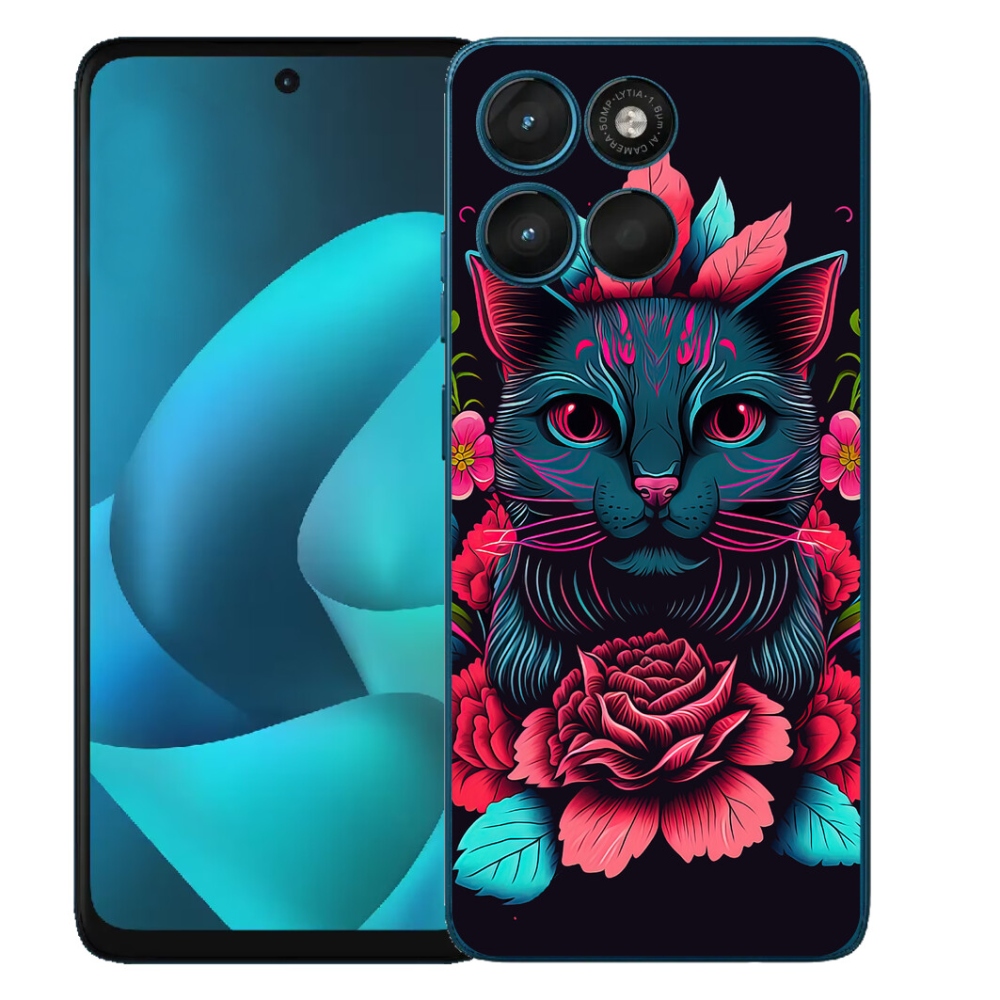 Gélový obal mmCase pre Motorola Moto G57 Power – kvety a mačka
