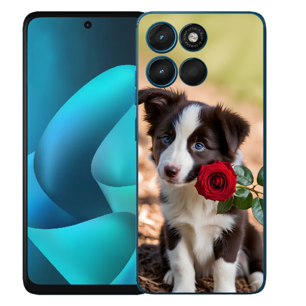 Gélový obal mmCase na Motorola Moto G57 Power – roztomilý border kólia s ružou