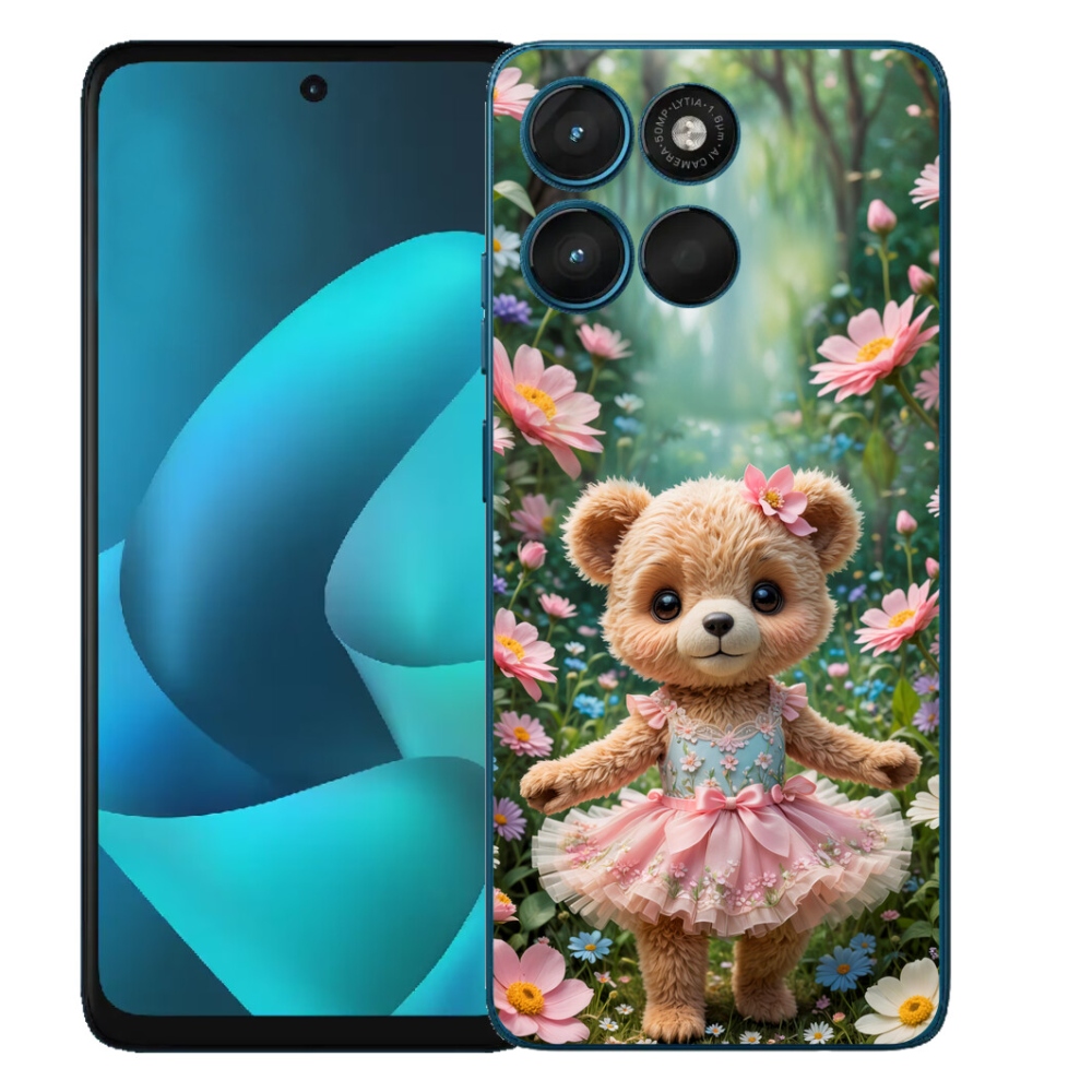 Gélový obal mmCase na Motorola Moto G57 Power – roztomilý medvedík medzi kvetinami