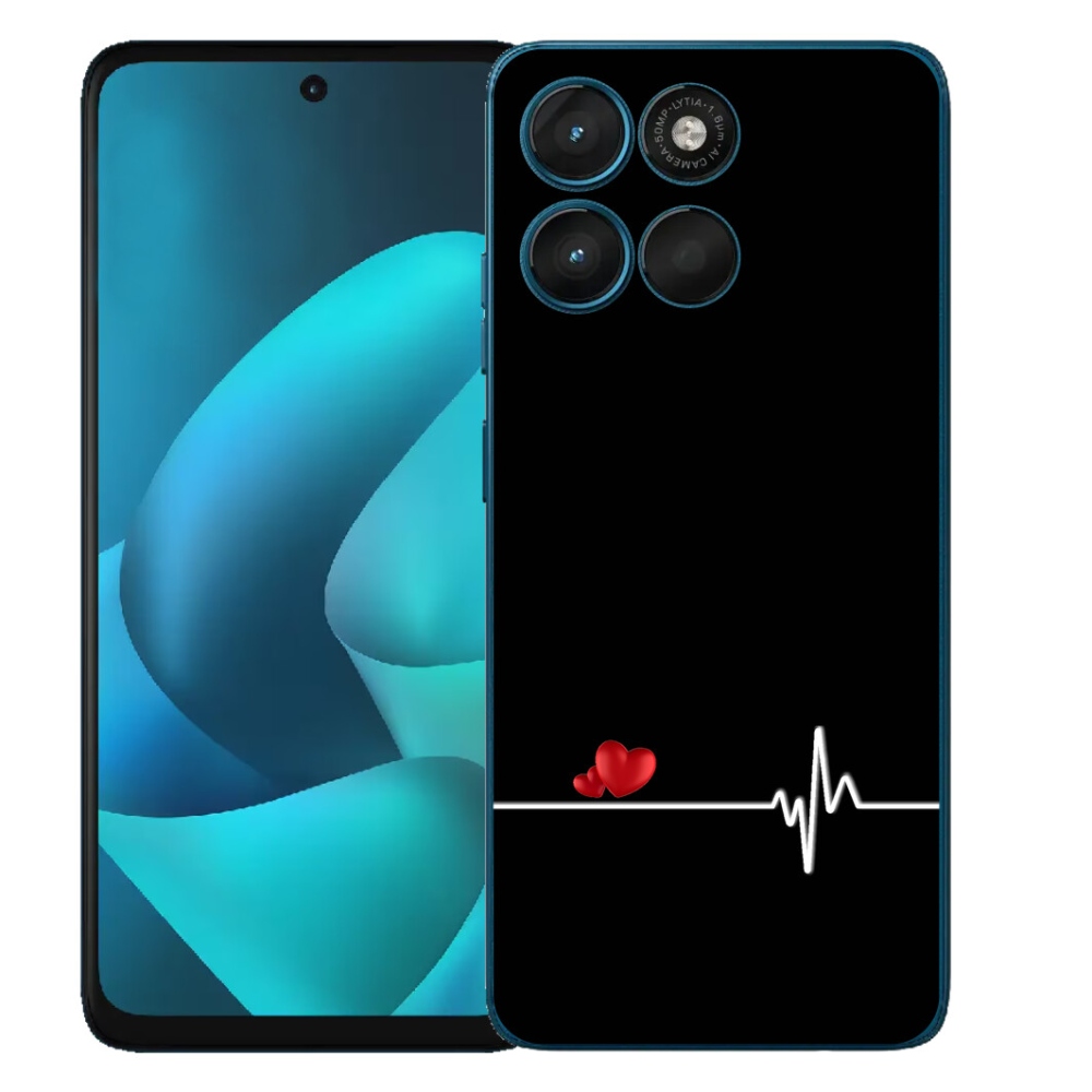 Gélový obal mmCase pre Motorola Moto G57 Power – srdce a pulz na čiernom pozadí