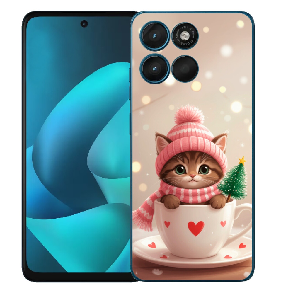 Gélový obal mmCase pre Motorola Moto G57 Power – vianočné mačiatko v šálke