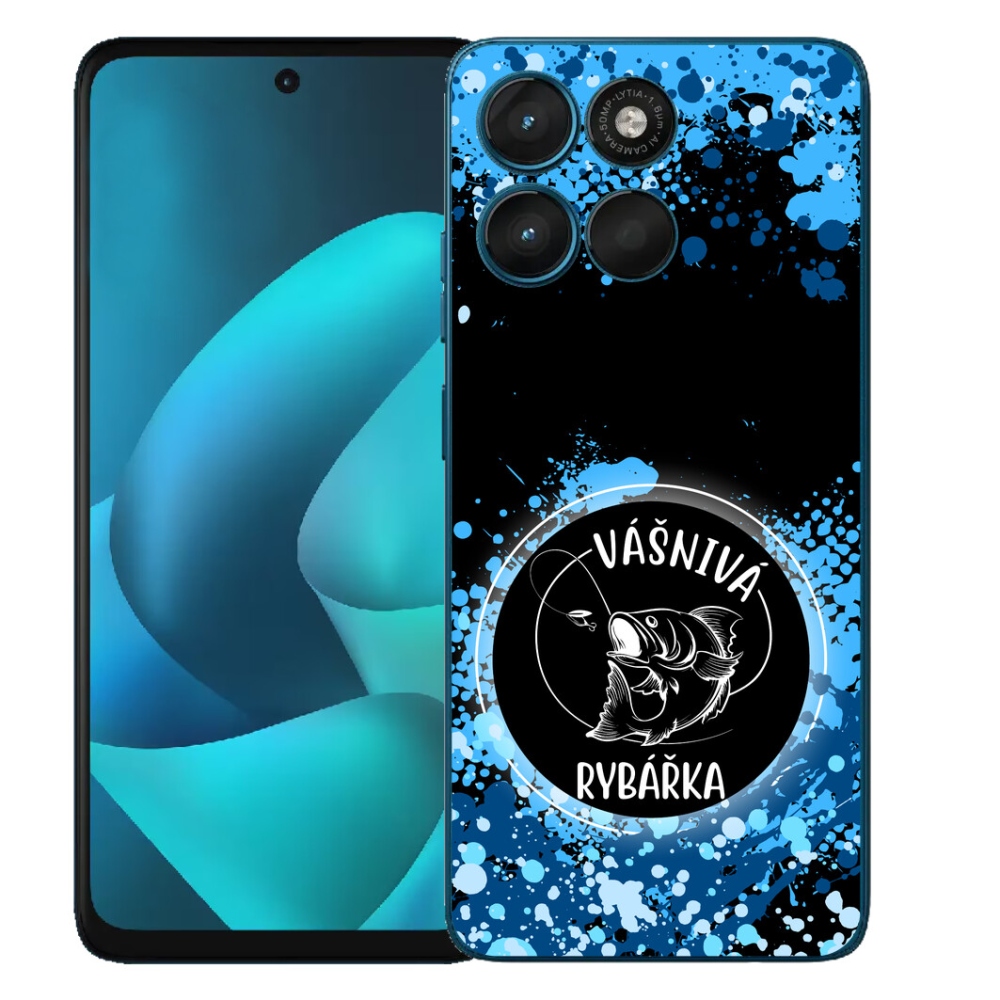 Gélové puzdro mmCase pre Motorola Moto G57 Power – nadšená rybárka na čiernom pozadí