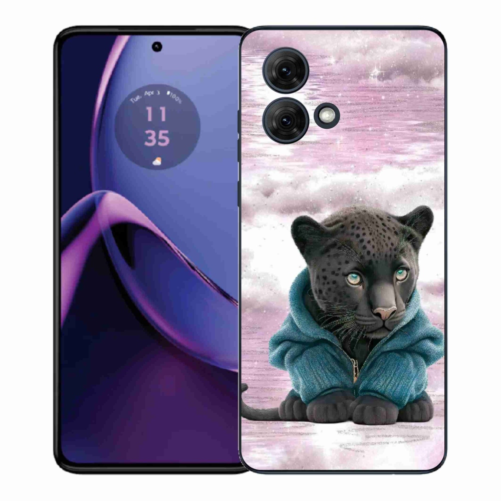 Gélový kryt mmCase na Motorola Moto G84 5G - čierny panter vo svetri
