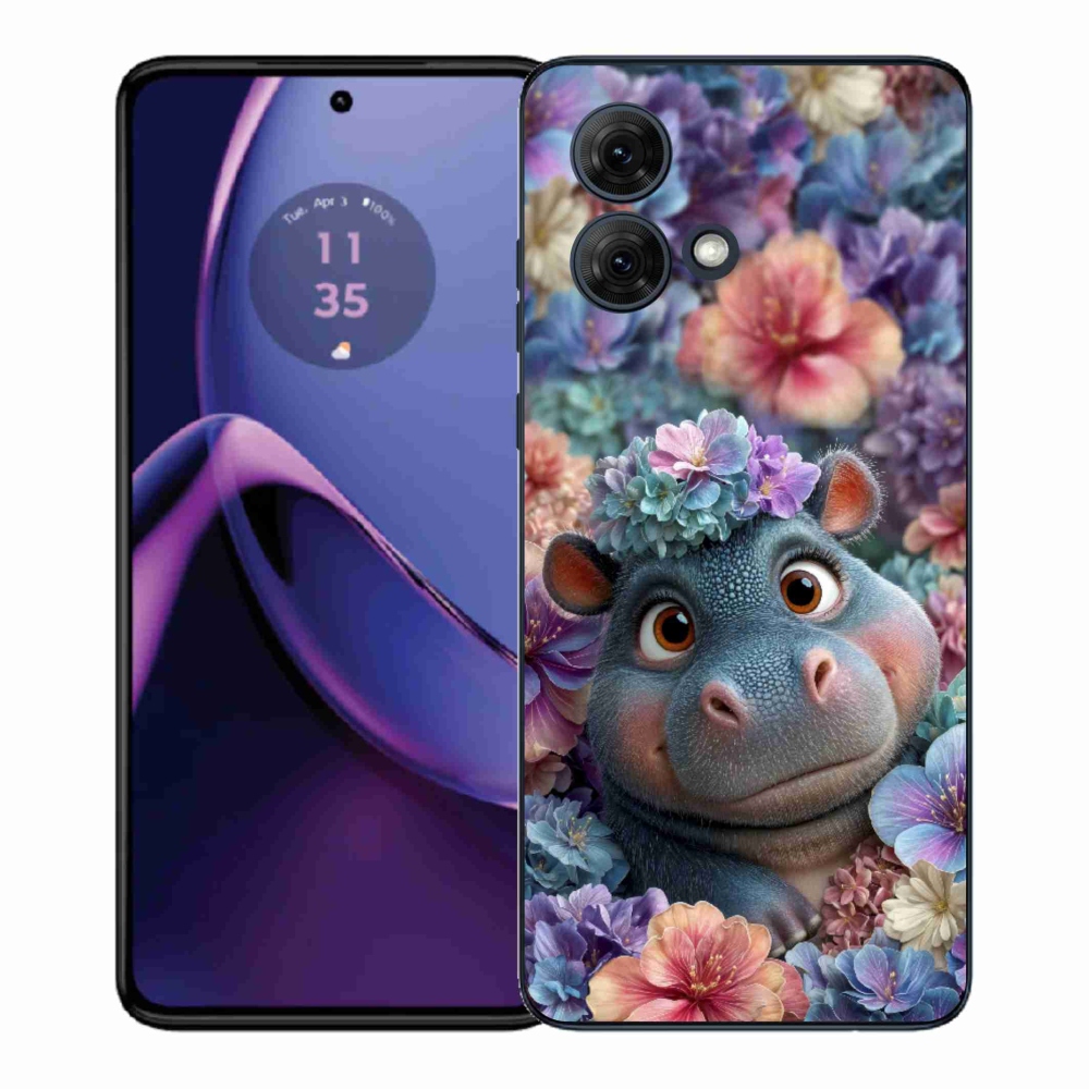 Gélový kryt mmCase na Motorola Moto G84 5G - hrošík v kvetoch