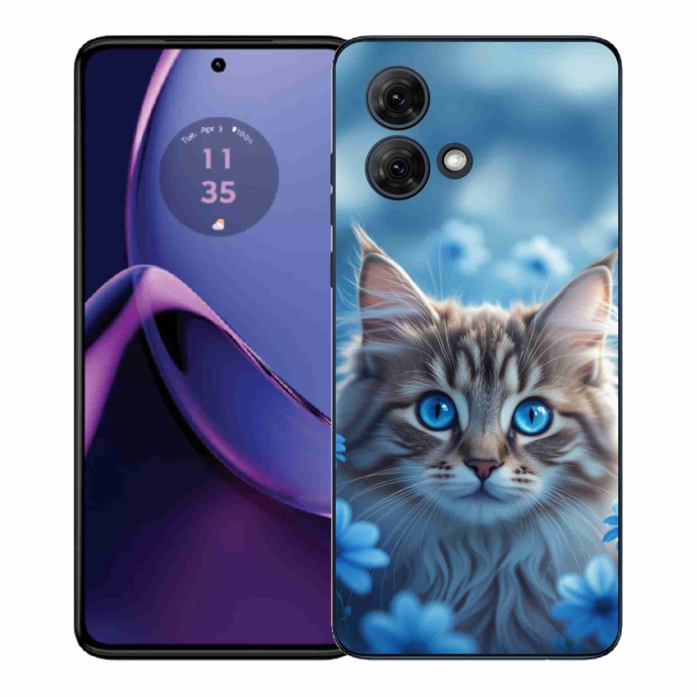 Gélový kryt mmCase na Motorola Moto G84 5G - mačiatko v modrých kvetoch