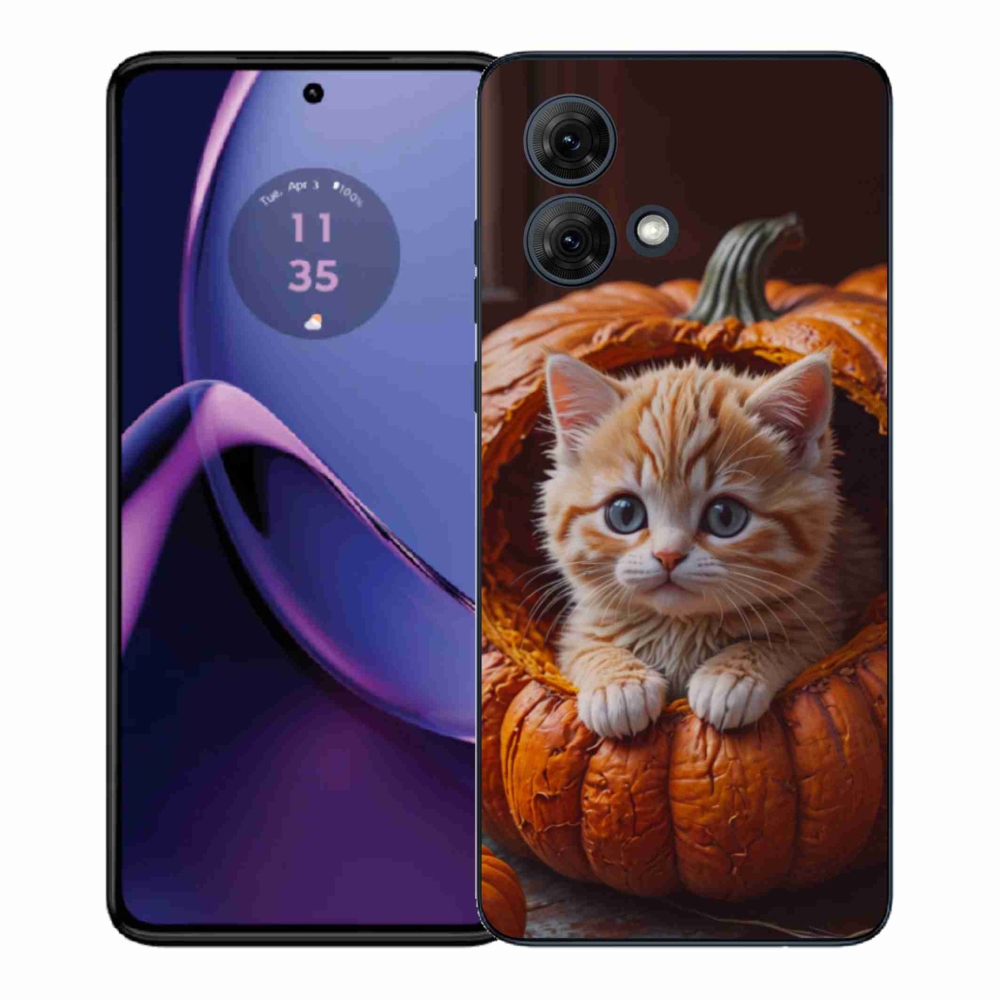 Gélový kryt mmCase na Motorola Moto G84 5G - mačiatko a tekvica 2