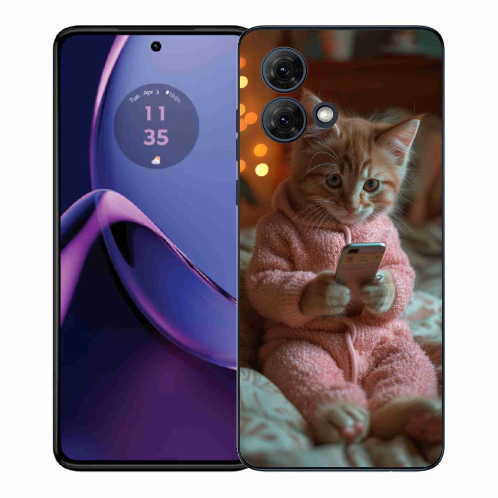 Gélový kryt mmCase na Motorola Moto G84 5G - mačiatko s mobilom