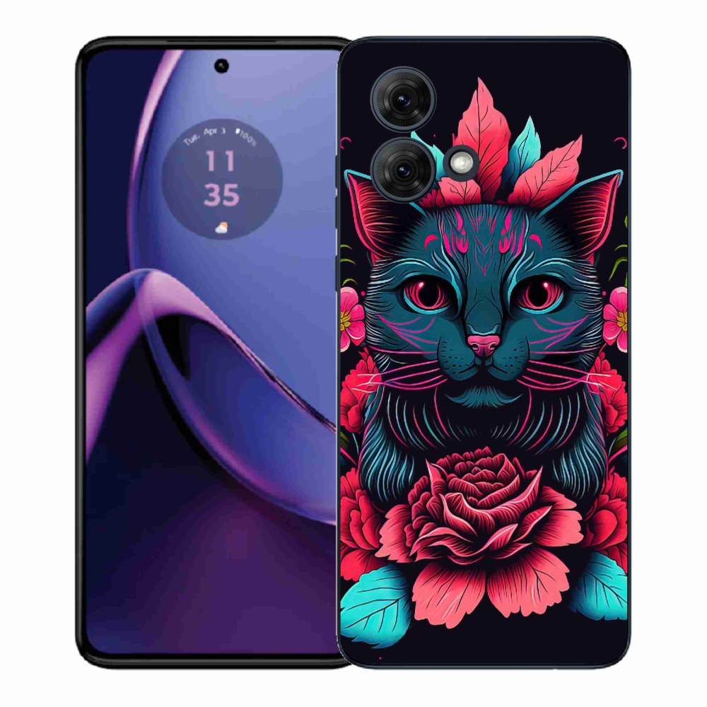 Gélový kryt mmCase na Motorola Moto G84 5G - kvety a mačka