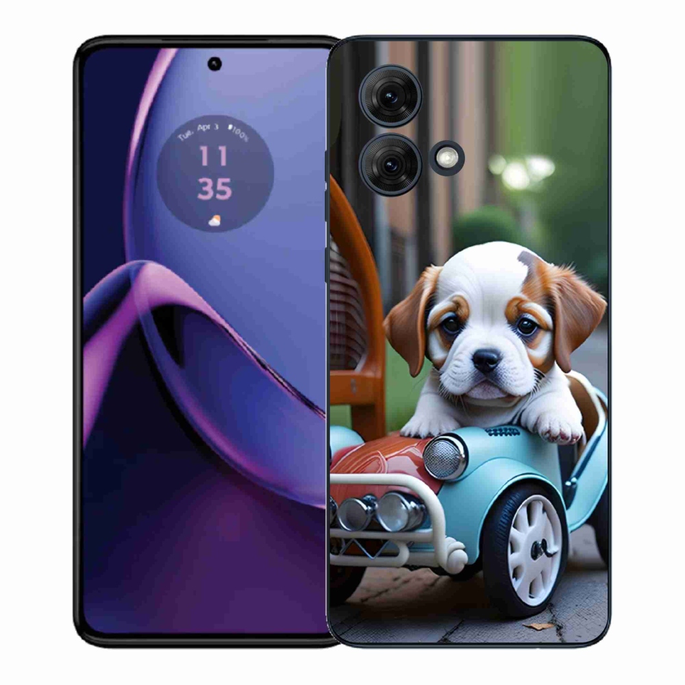 Gélový kryt mmCase na Motorola Moto G84 5G - šteňa v retro aute