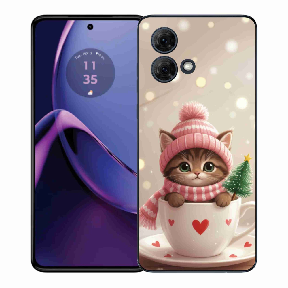 Gélový kryt mmCase na Motorola Moto G84 5G - vianočné mačiatko v hrnčeku