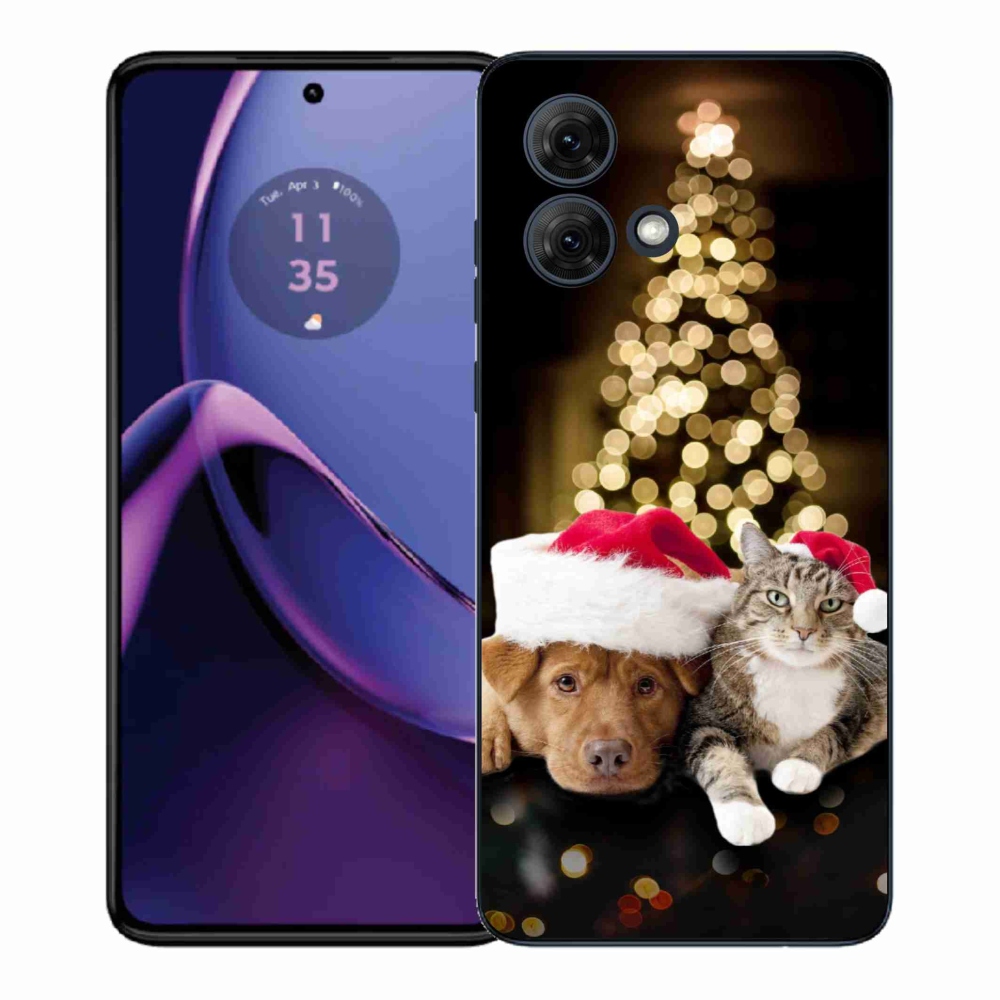 Gélový kryt mmCase na Motorola Moto G84 5G - vianočný pes a mačka