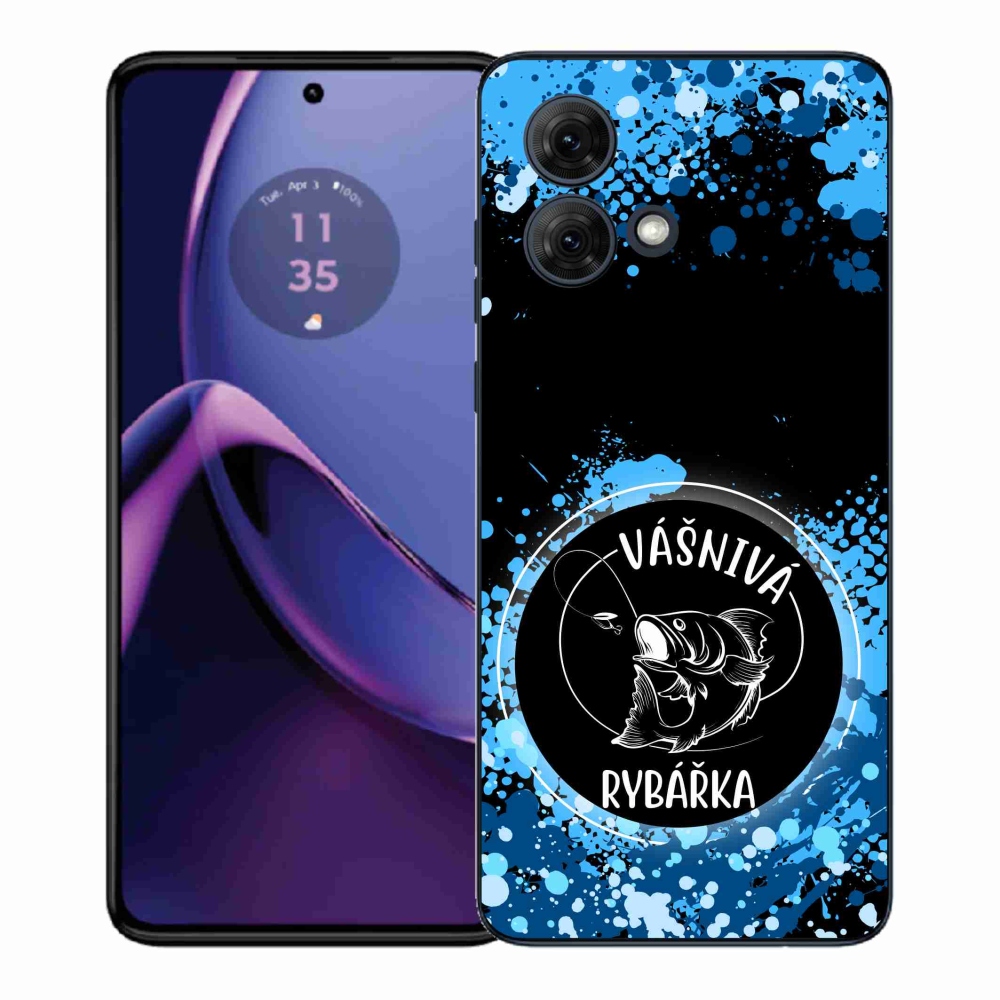 Gélový kryt mmCase na Motorola Moto G84 5G - vášnivá rybárka čierne pozadie