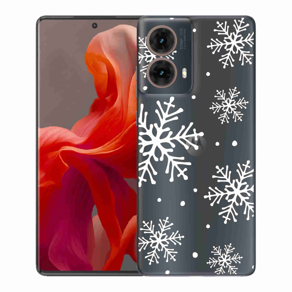 Gélový kryt mmCase na Motorola Moto G85 5G - biele vločky na priehľadnom pozadí