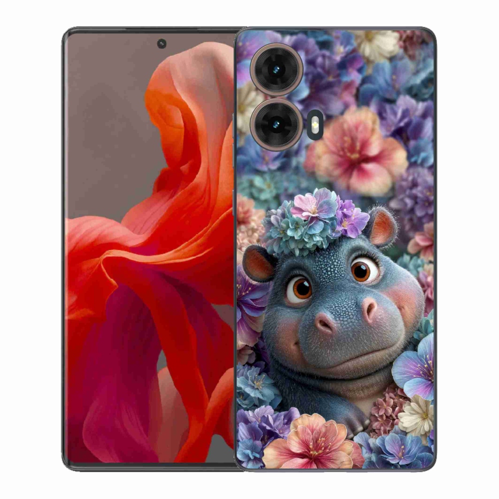 Gélový kryt mmCase na Motorola Moto G85 5G - hrošík v kvetoch