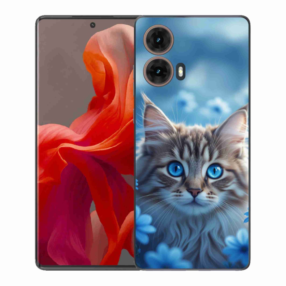 Gélový kryt mmCase na Motorola Moto G85 5G - mačiatko v modrých kvetoch