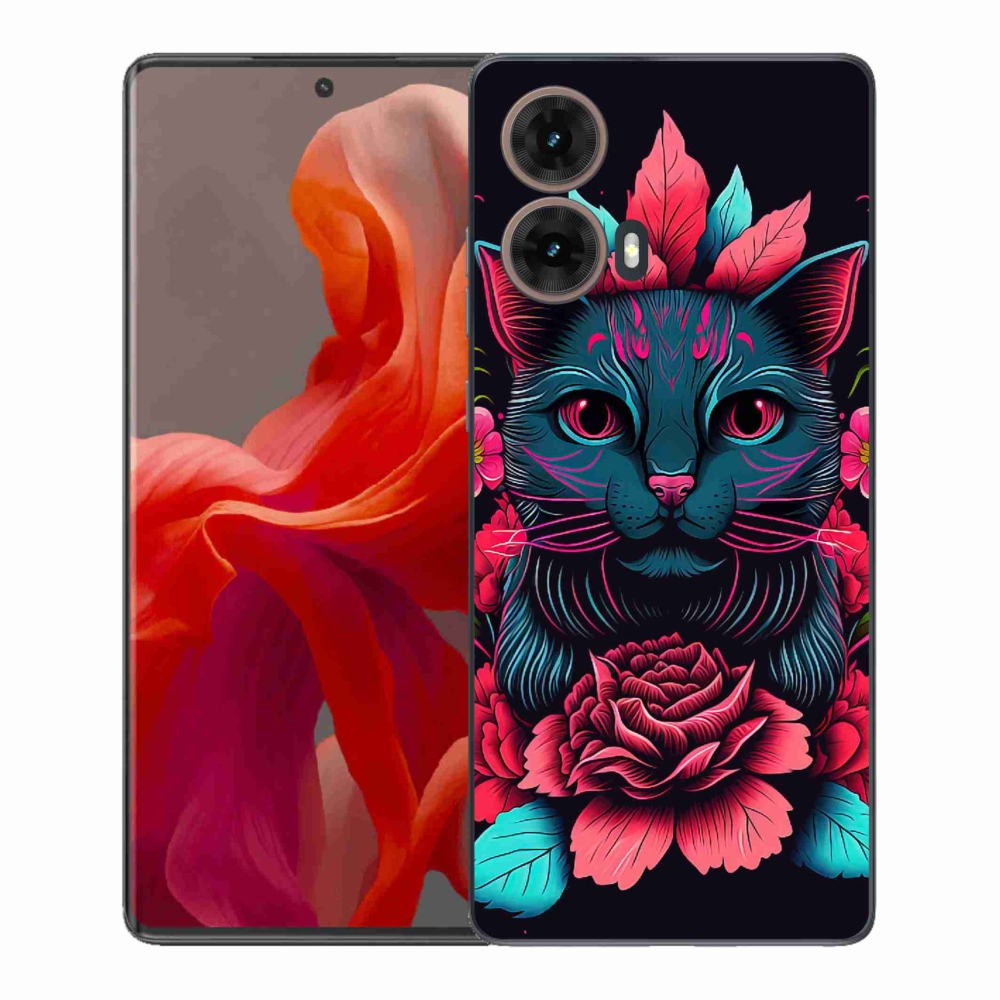 Gélový kryt mmCase na Motorola Moto G85 5G - kvety a mačka