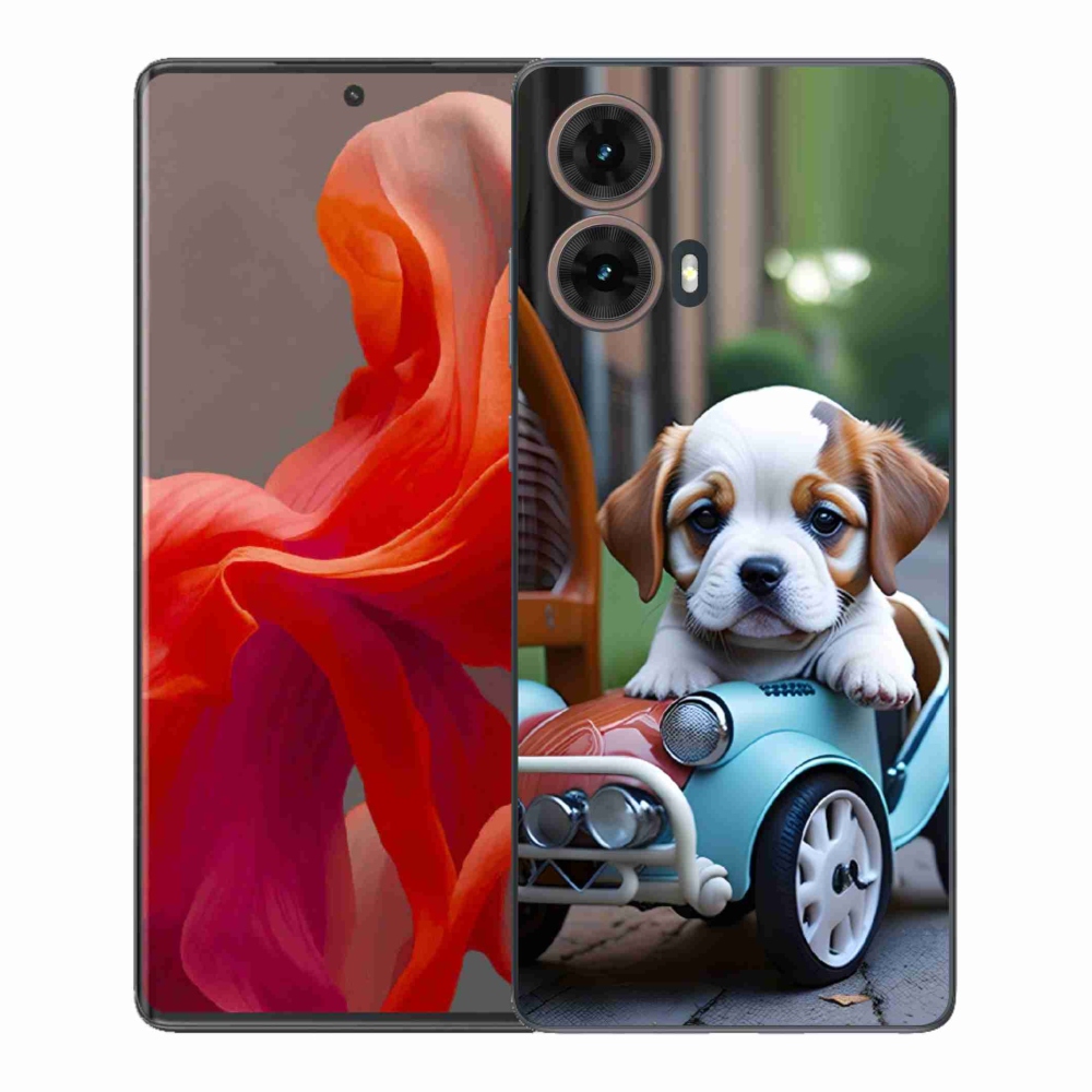 Gélový kryt mmCase na Motorola Moto G85 5G - šteňa v retro aute