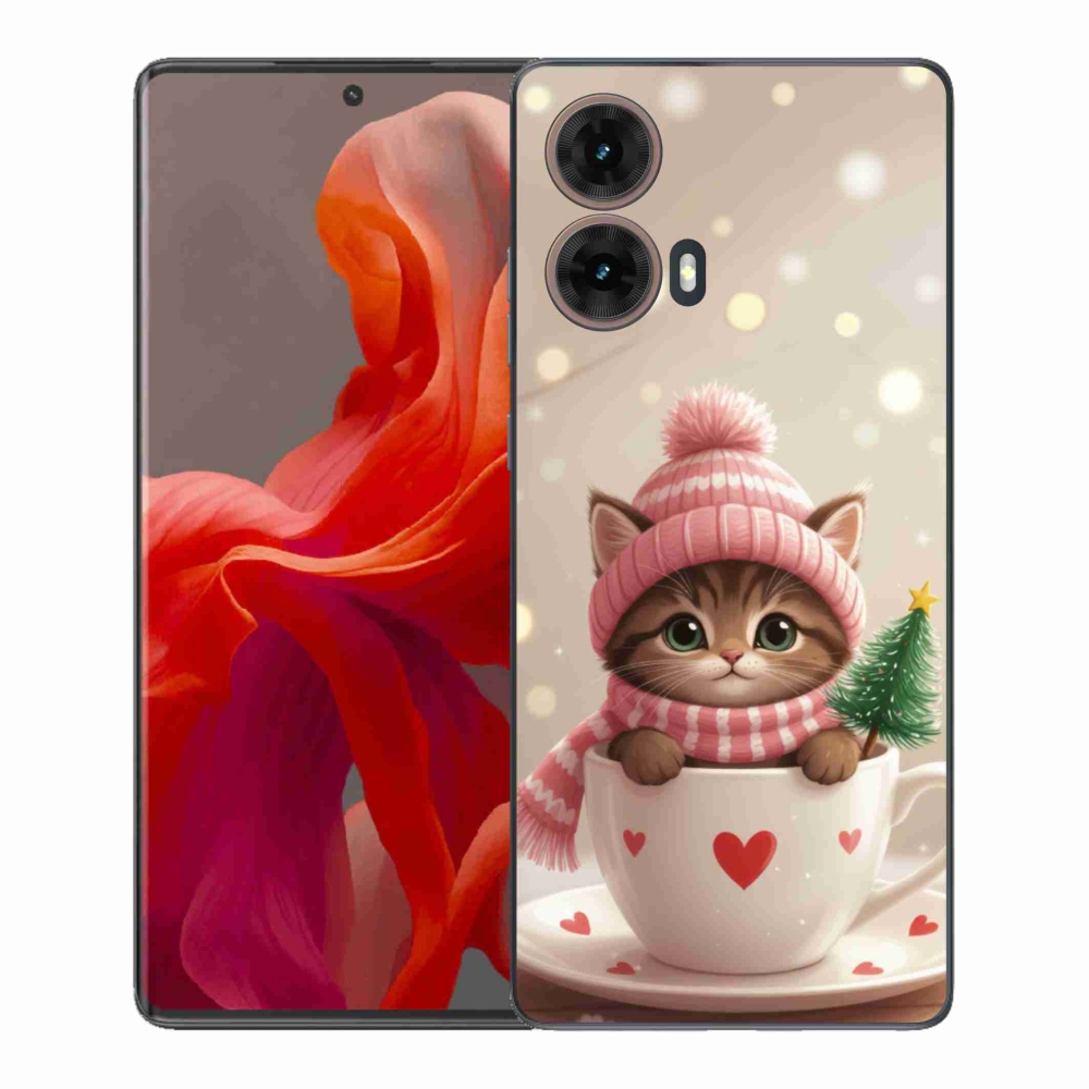 Gélový kryt mmCase na Motorola Moto G85 5G - vianočné mačiatko v hrnčeku