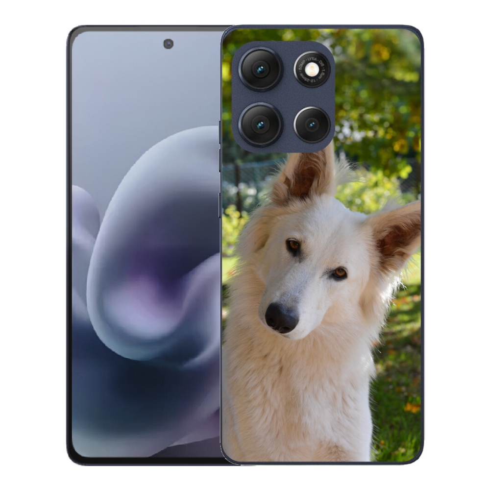 Gélové puzdro mmCase pre Motorola Moto G86 5G – biely švajčiarsky ovčiak 1