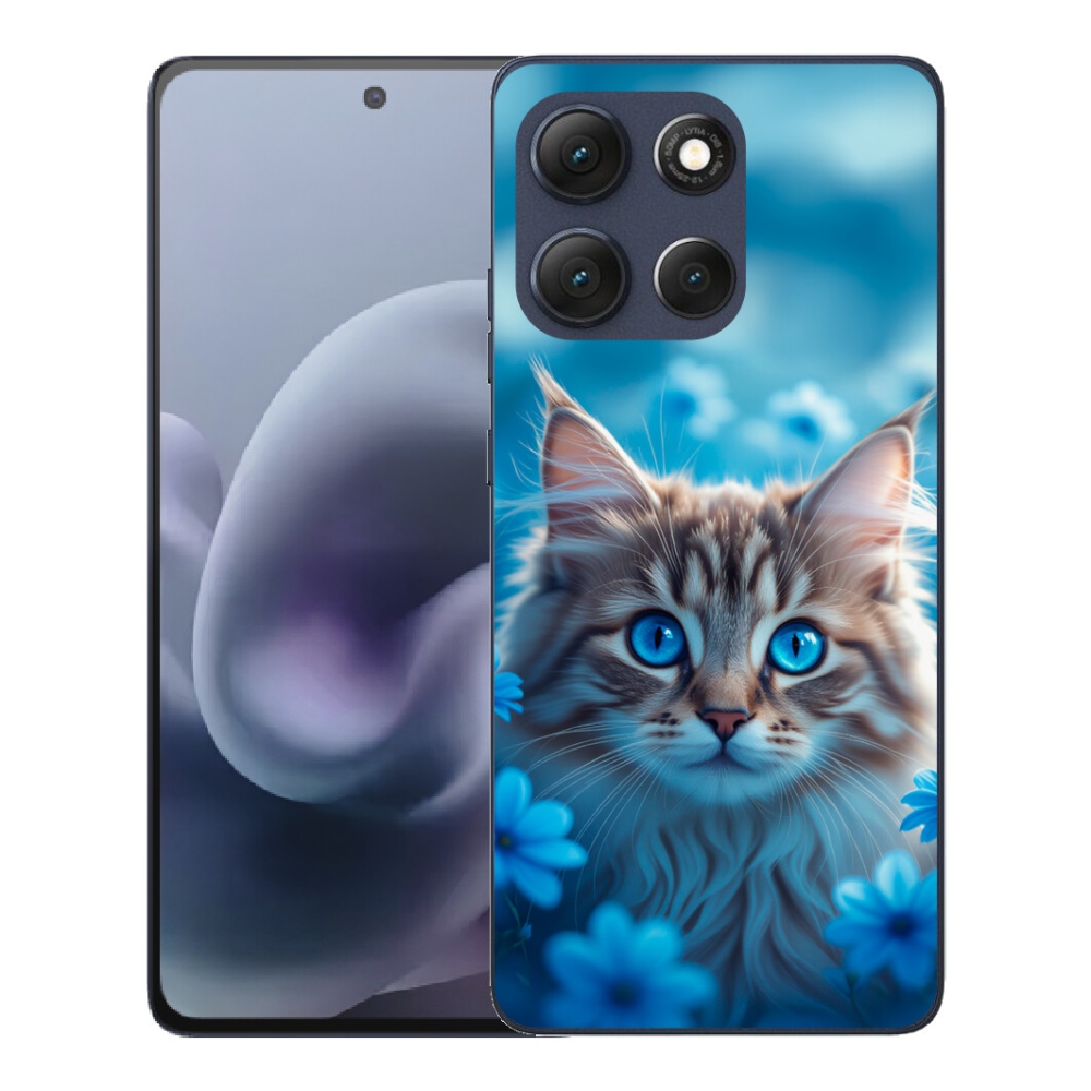 Gélové puzdro mmCase pre Motorola Moto G86 5G – mačiatko medzi modrými kvetmi