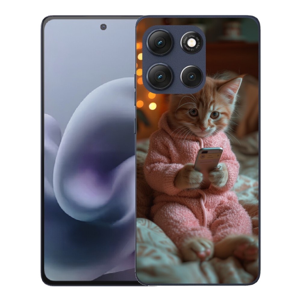 Gélový obal mmCase pre Motorola Moto G86 5G – mačiatko s mobilom