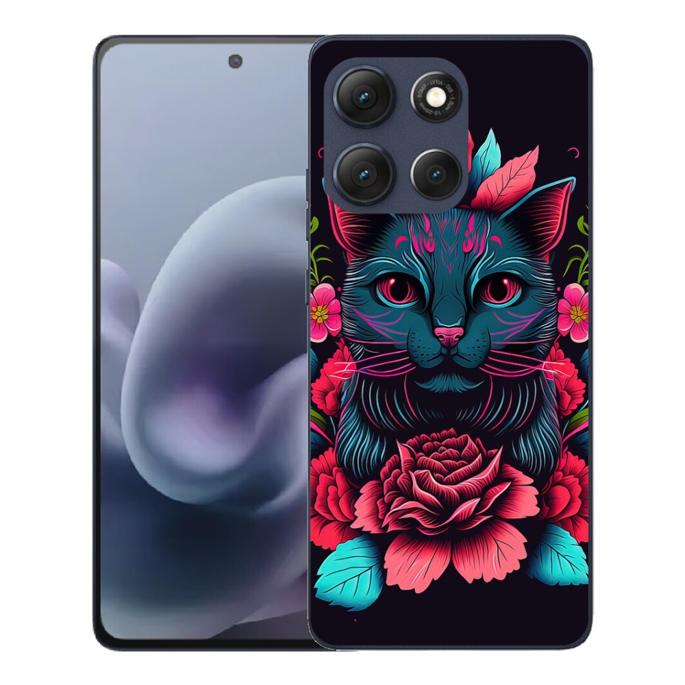 Gélový obal mmCase pre Motorola Moto G86 5G – kvety a mačka