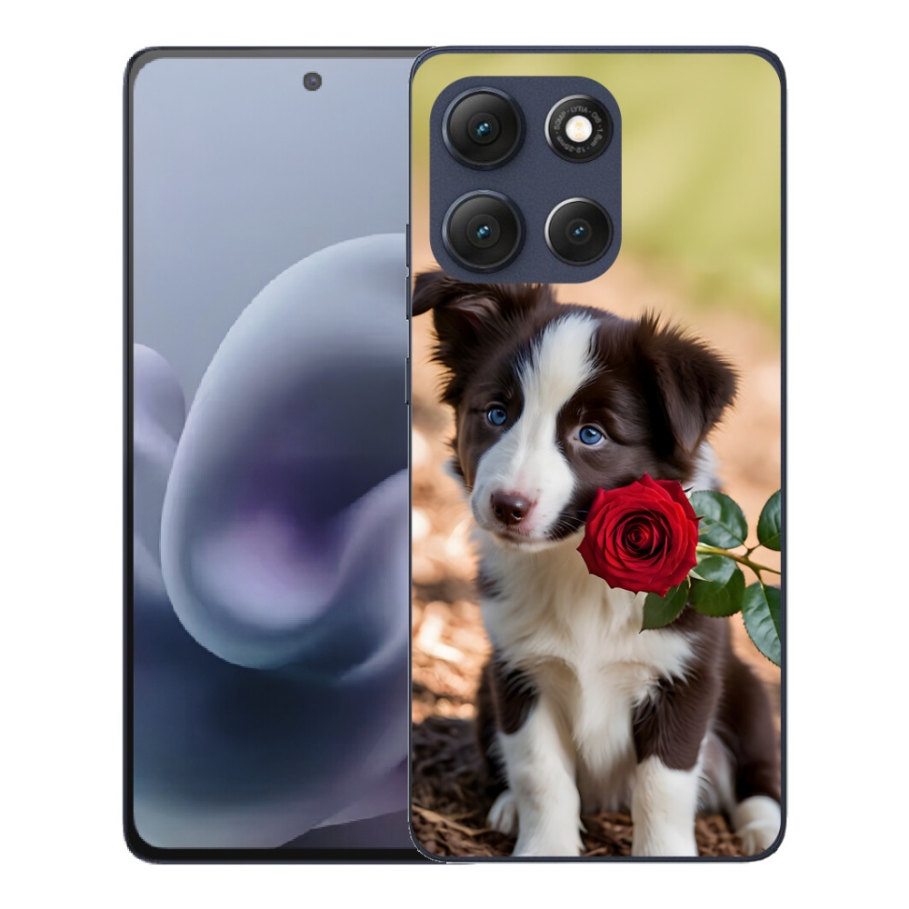 Gélový obal mmCase na Motorola Moto G86 5G – roztomilý border kólia s ružou