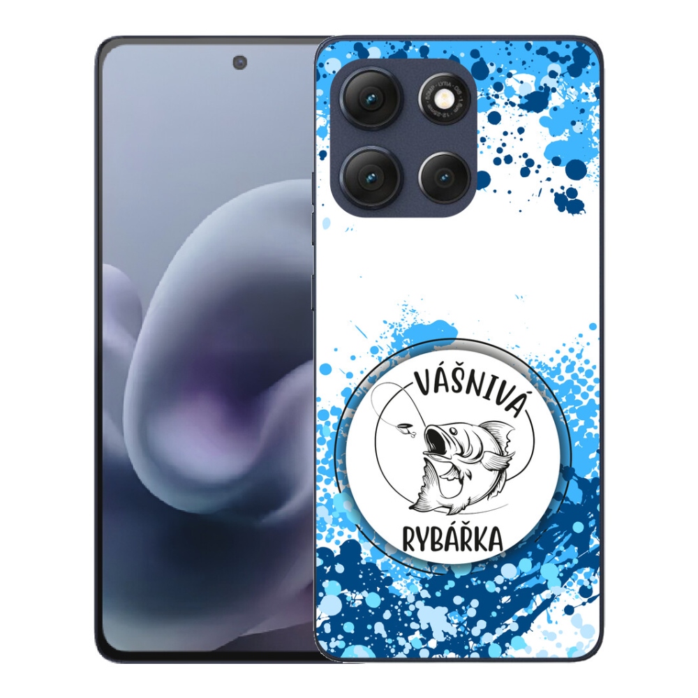 Gélový obal mmCase pre Motorola Moto G86 5G – nadšená rybárka na bielom pozadí