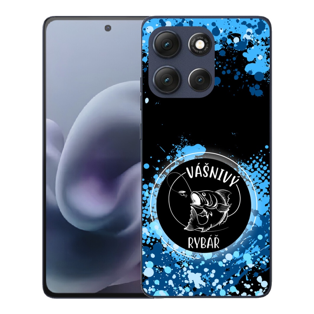 Gélový obal mmCase pre Motorola Moto G86 5G – vášnivý rybár na čiernom pozadí
