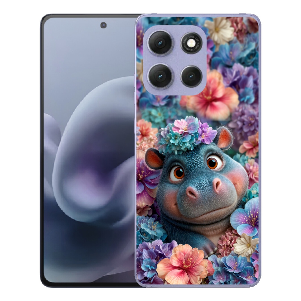 Gélový obal mmCase na Motorola Moto G86 Power 5G – hroch medzi kvetinami