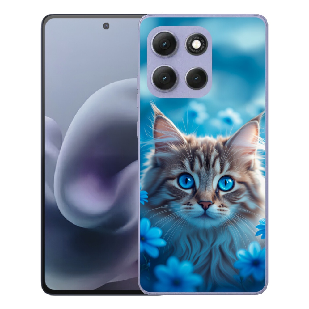 Gélové puzdro mmCase pre Motorola Moto G86 Power 5G – mačiatko medzi modrými kvetmi