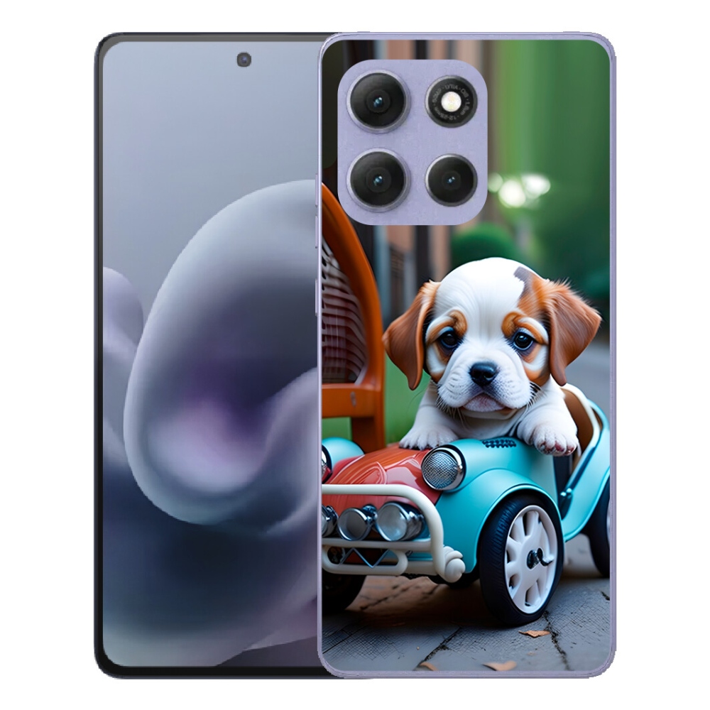 Gélový obal mmCase pre Motorola Moto G86 Power 5G – šteniatko v retro aute