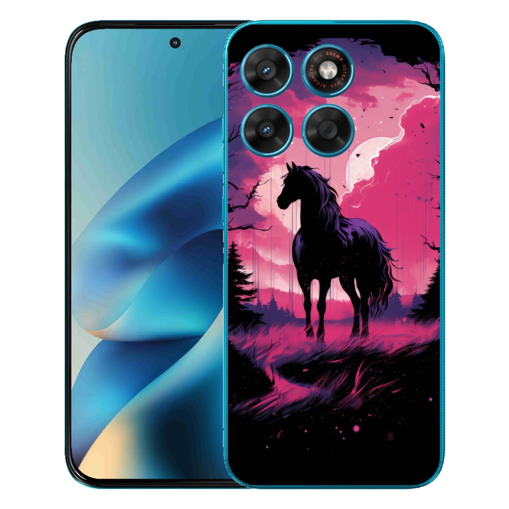 Gélové puzdro mmCase pre Motorola Moto G87/G77/G67 – čierny kreslený kôň 1