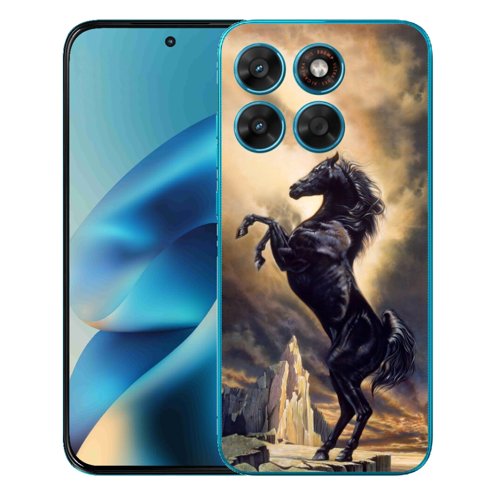 Gélový obal mmCase pre Motorola Moto G87/G77/G67 – čierny kreslený kôň