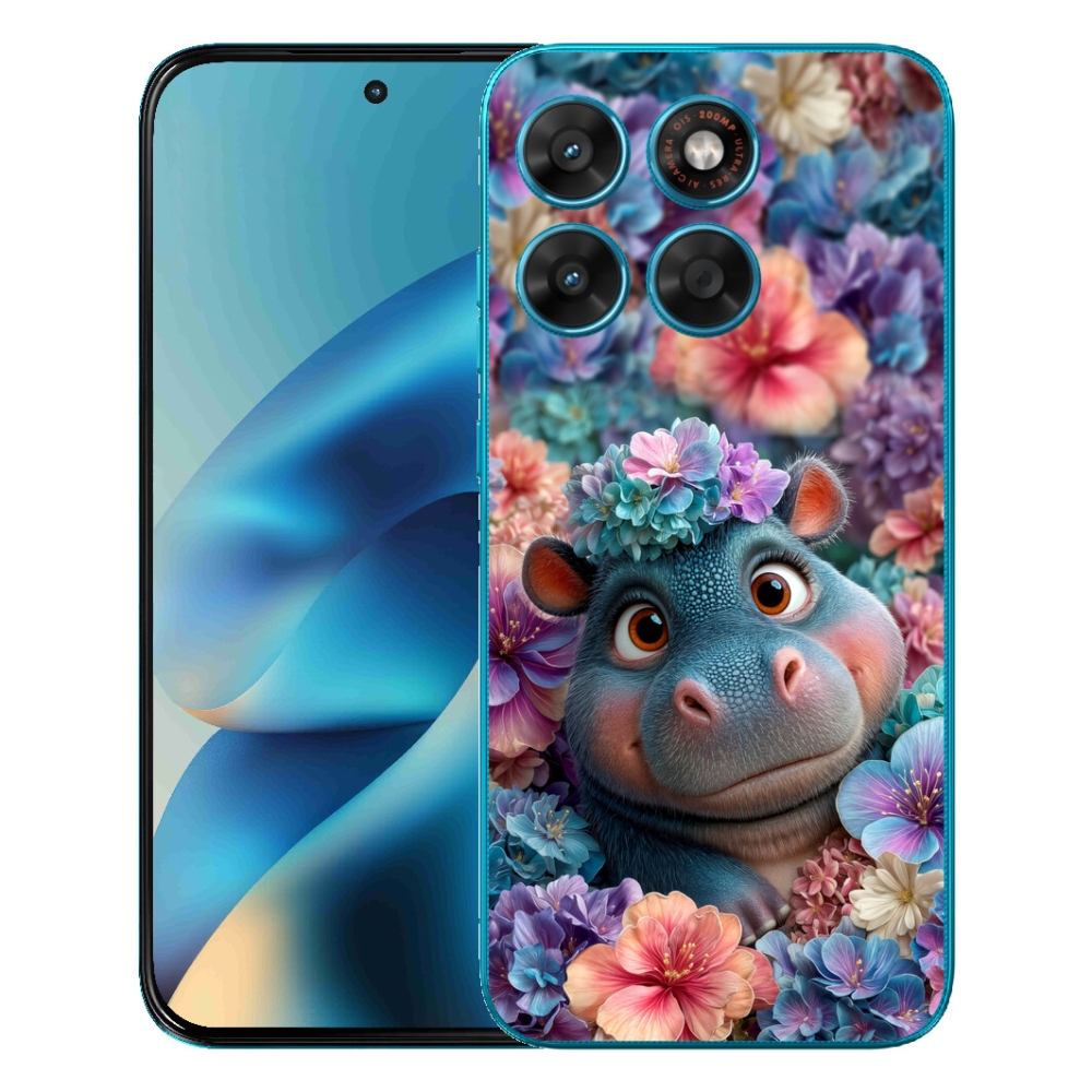 Gélový obal mmCase pre Motorola Moto G87/G77/G67 – hroch medzi kvetinami