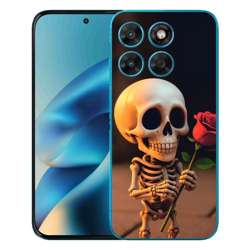 Gélový obal mmCase pre Motorola Moto G87/G77/G67 – kostlivec s ružou