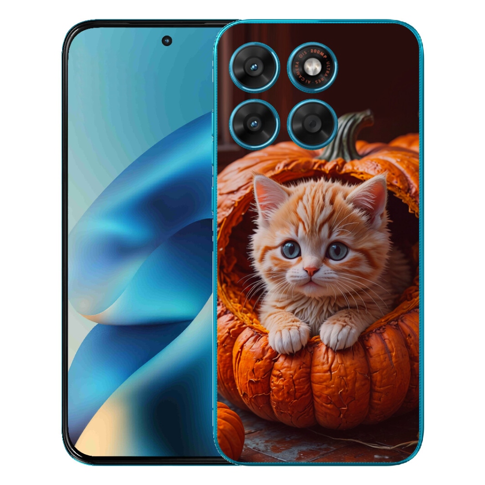 Gélový obal mmCase pre Motorola Moto G87/G77/G67 – mačiatko a tekvica 2