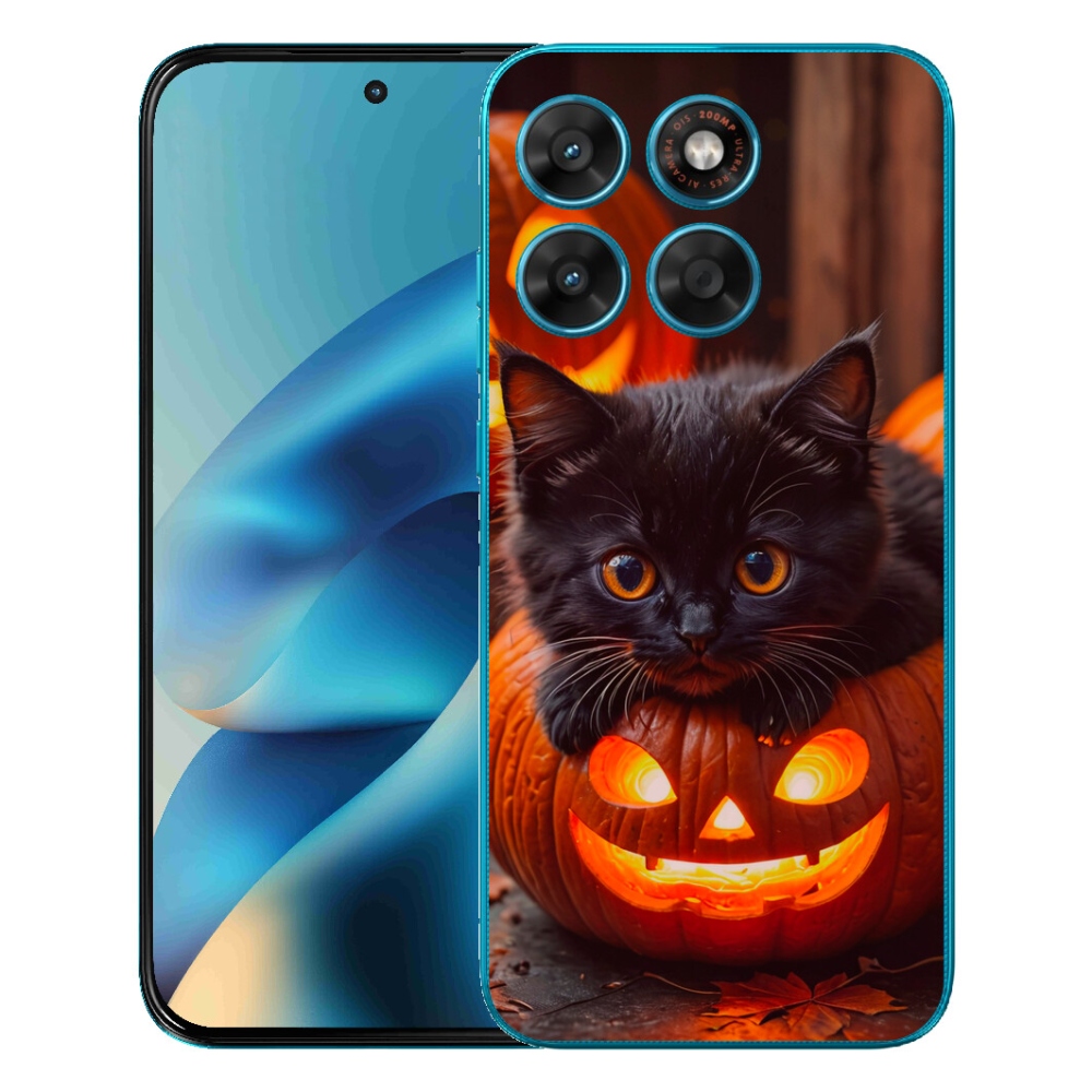 Gélový obal mmCase pre Motorola Moto G87/G77/G67 – mačiatko a tekvica