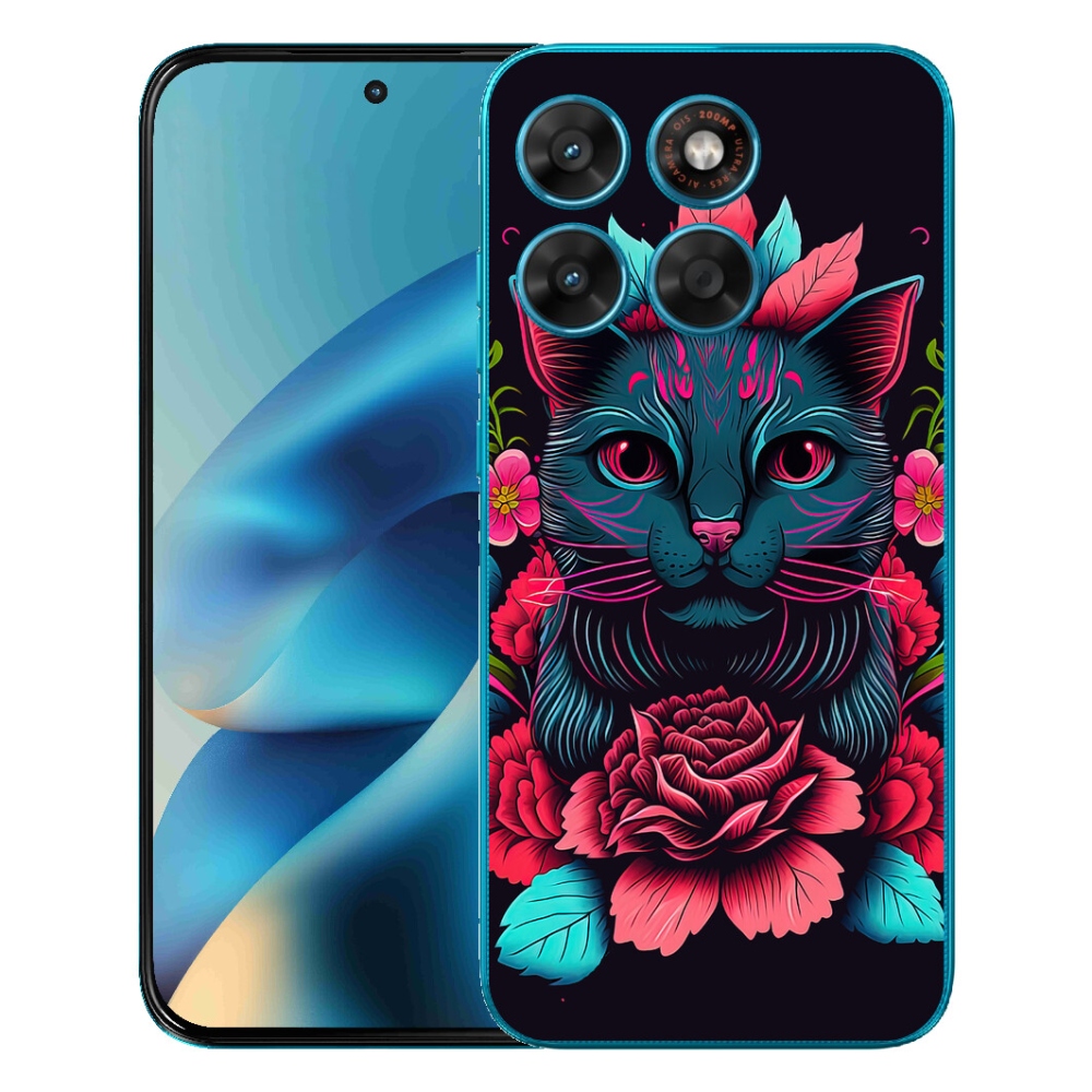 Gélový obal mmCase pre Motorola Moto G87/G77/G67 – kvety a mačka