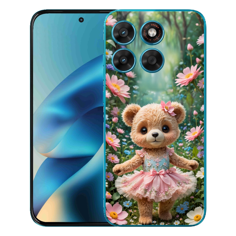 Gélový obal mmCase pre Motorola Moto G87/G77/G67 – roztomilý medvedík medzi kvetinami