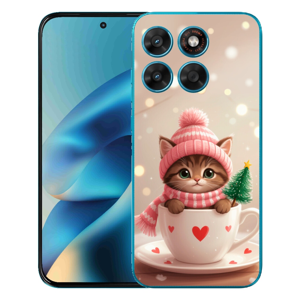 Gélové puzdro mmCase pre Motorola Moto G87/G77/G67 – vianočné mačiatko v šálke