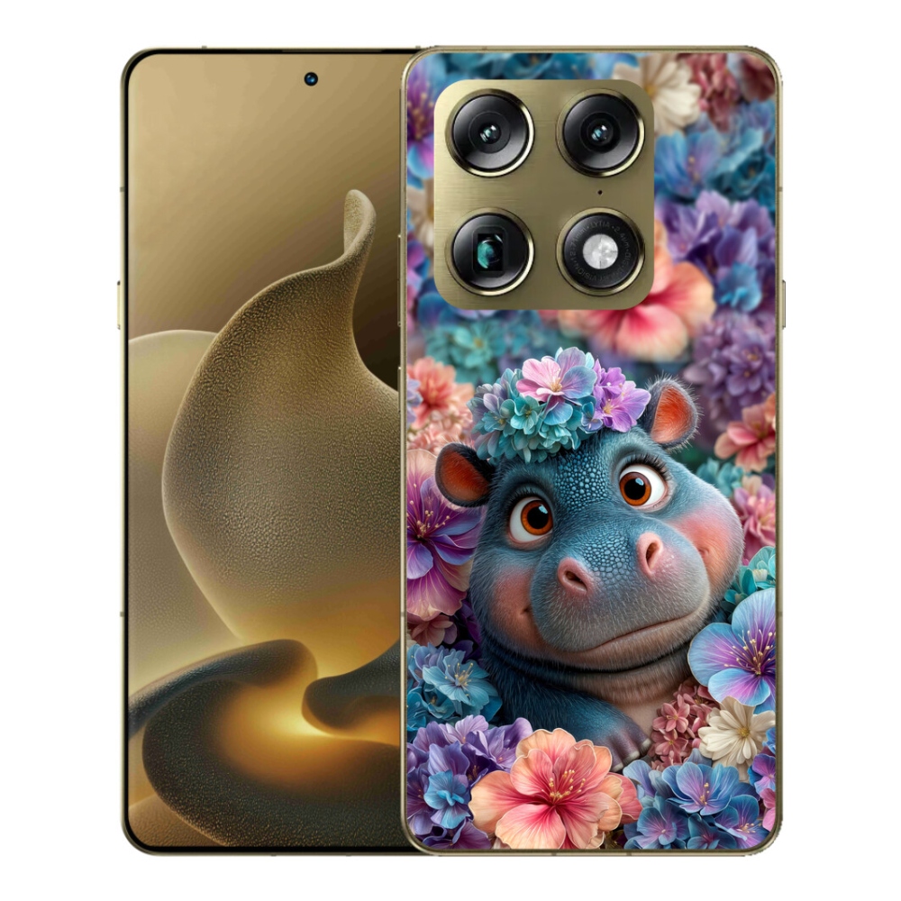 Gélový kryt mmCase na Motorola Signature - hrošík v kvetoch