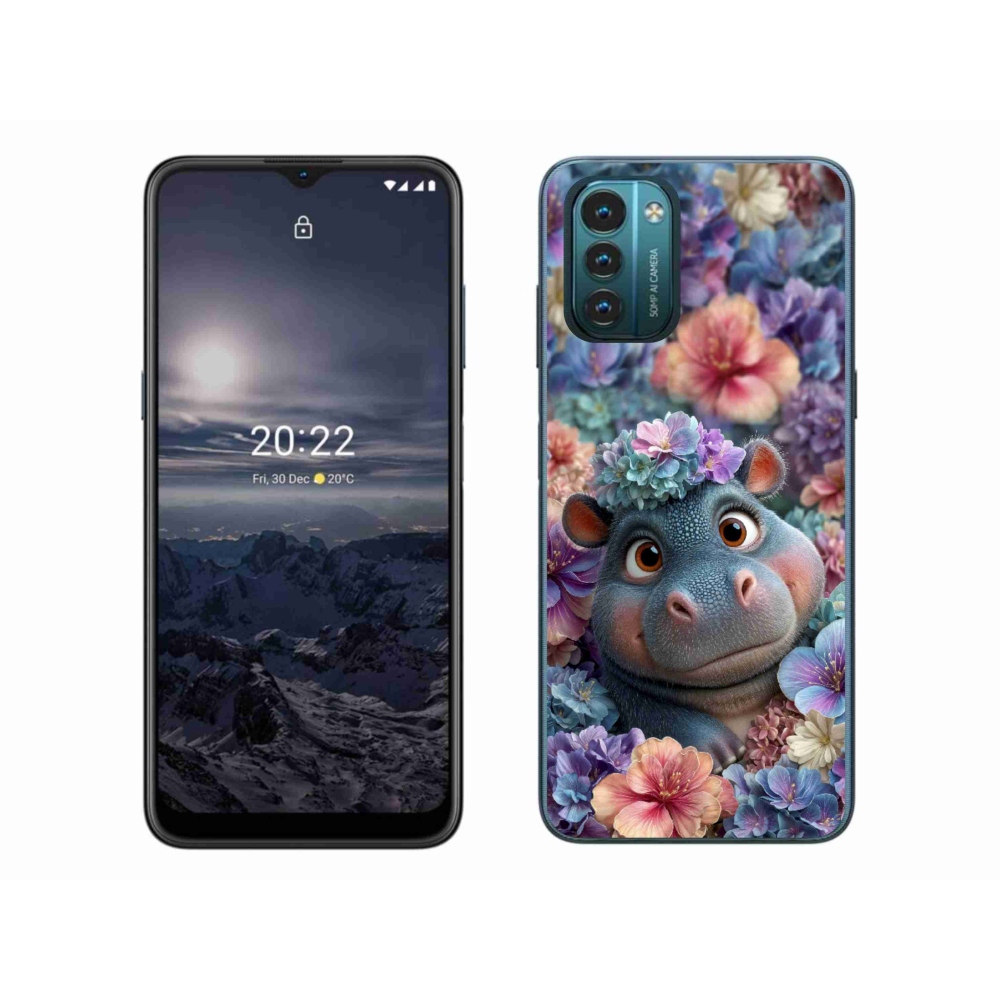 Gélový kryt mmCase na Nokia G11/G21 - hrošík v kvetoch