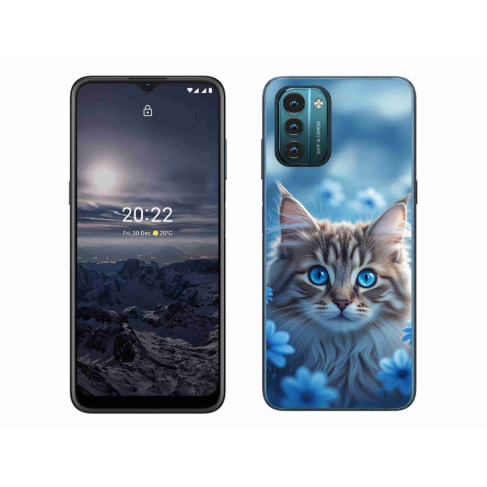 Gélový kryt mmCase na Nokia G11/G21 - mačiatko v modrých kvetoch