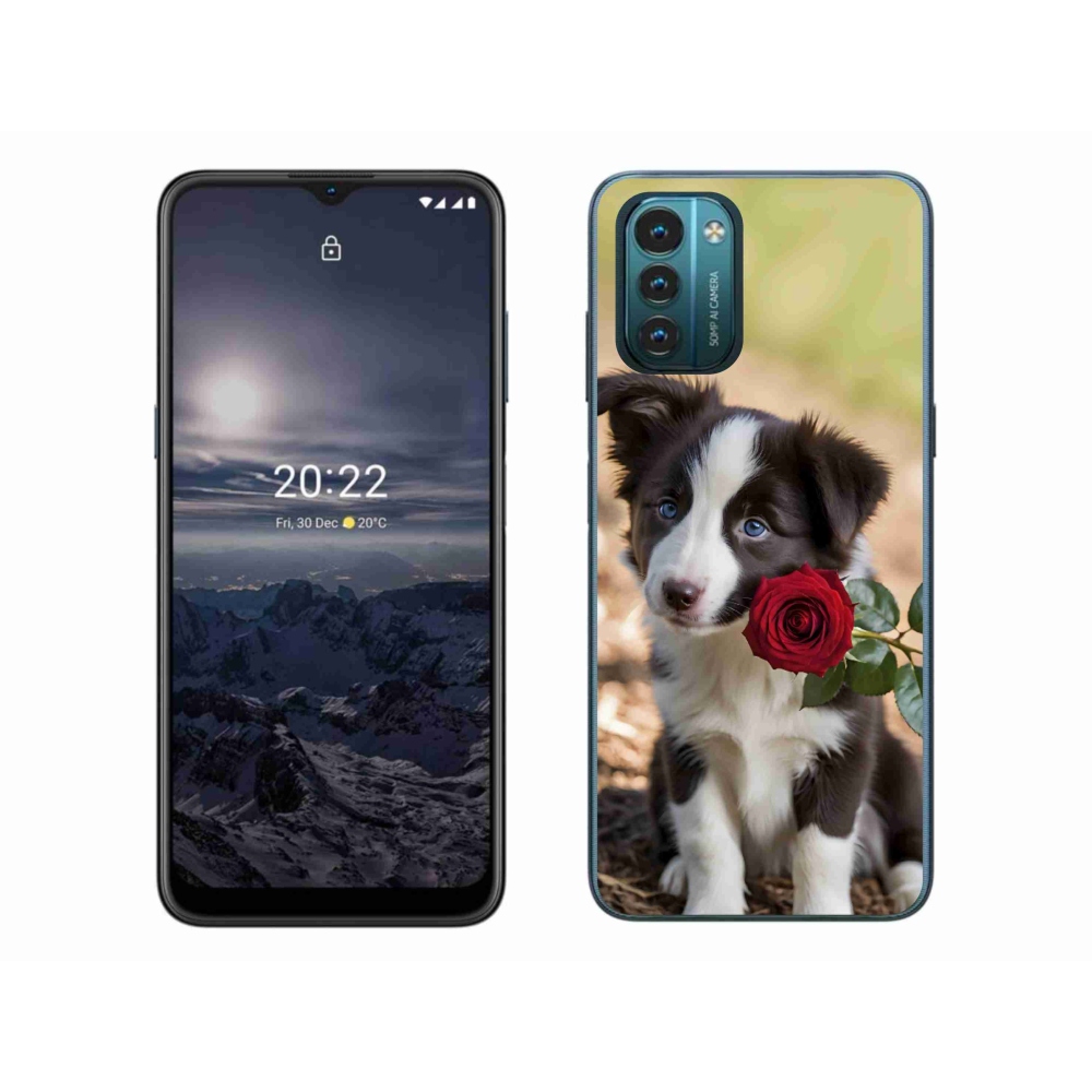 Gélový kryt mmCase na Nokia G11/G21 - roztomilá border kólia s ružou
