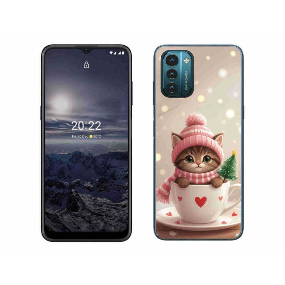 Gélový kryt mmCase na Nokia G11/G21 - vianočné mačiatko v hrnčeku