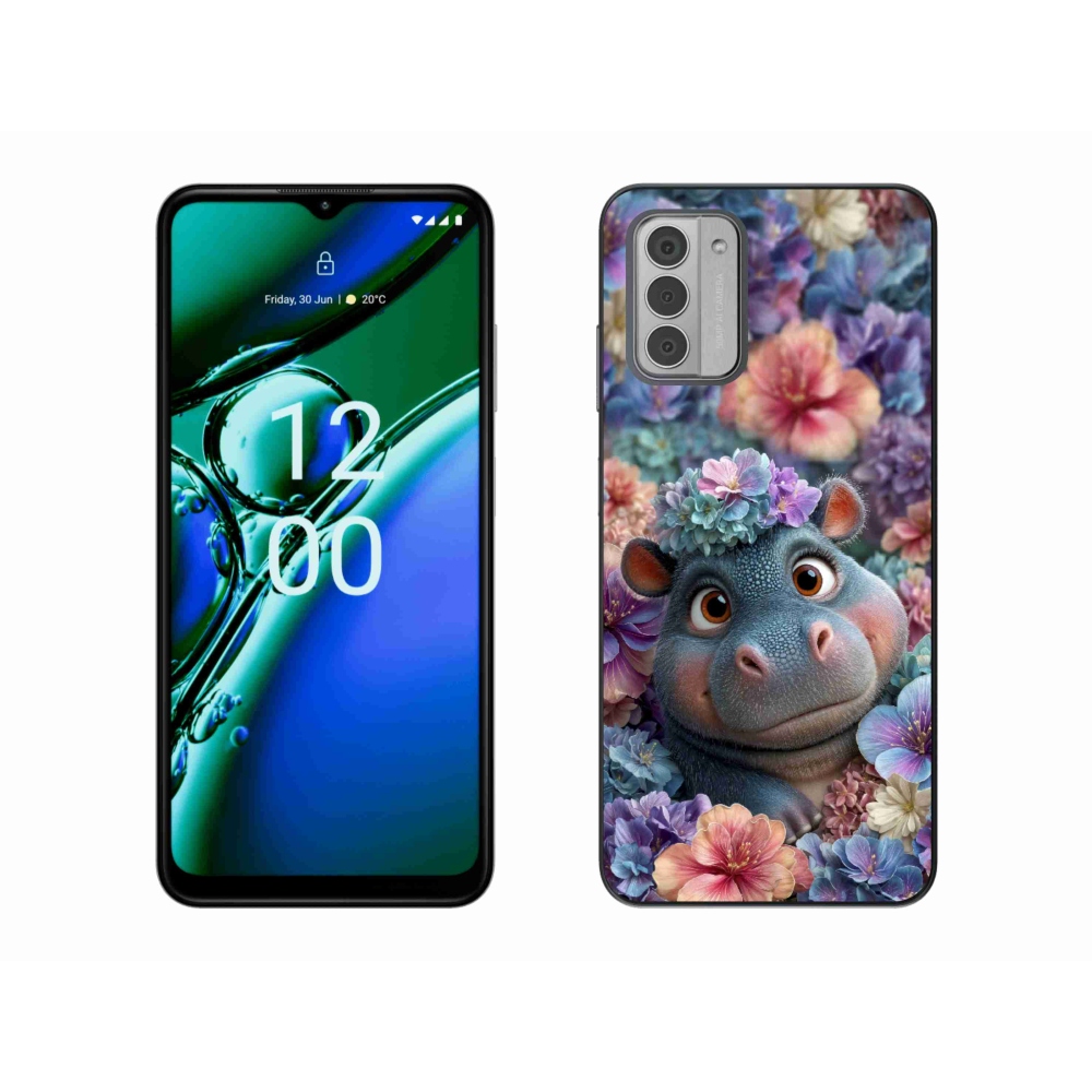 Gélový kryt mmCase na Nokia G42 - hrošík v kvetoch