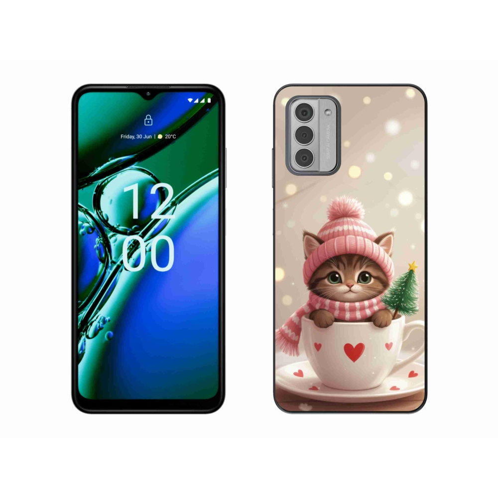 Gélový kryt mmCase na Nokia G42 - vianočné mačiatko v hrnčeku